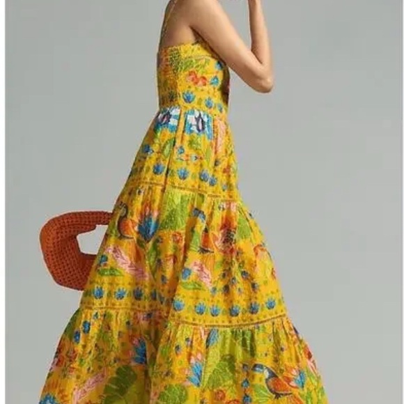 FARM Rio Summer Garden Vibrant Yellow Floral Maxi Dress Medium - Picture 4 of 9
